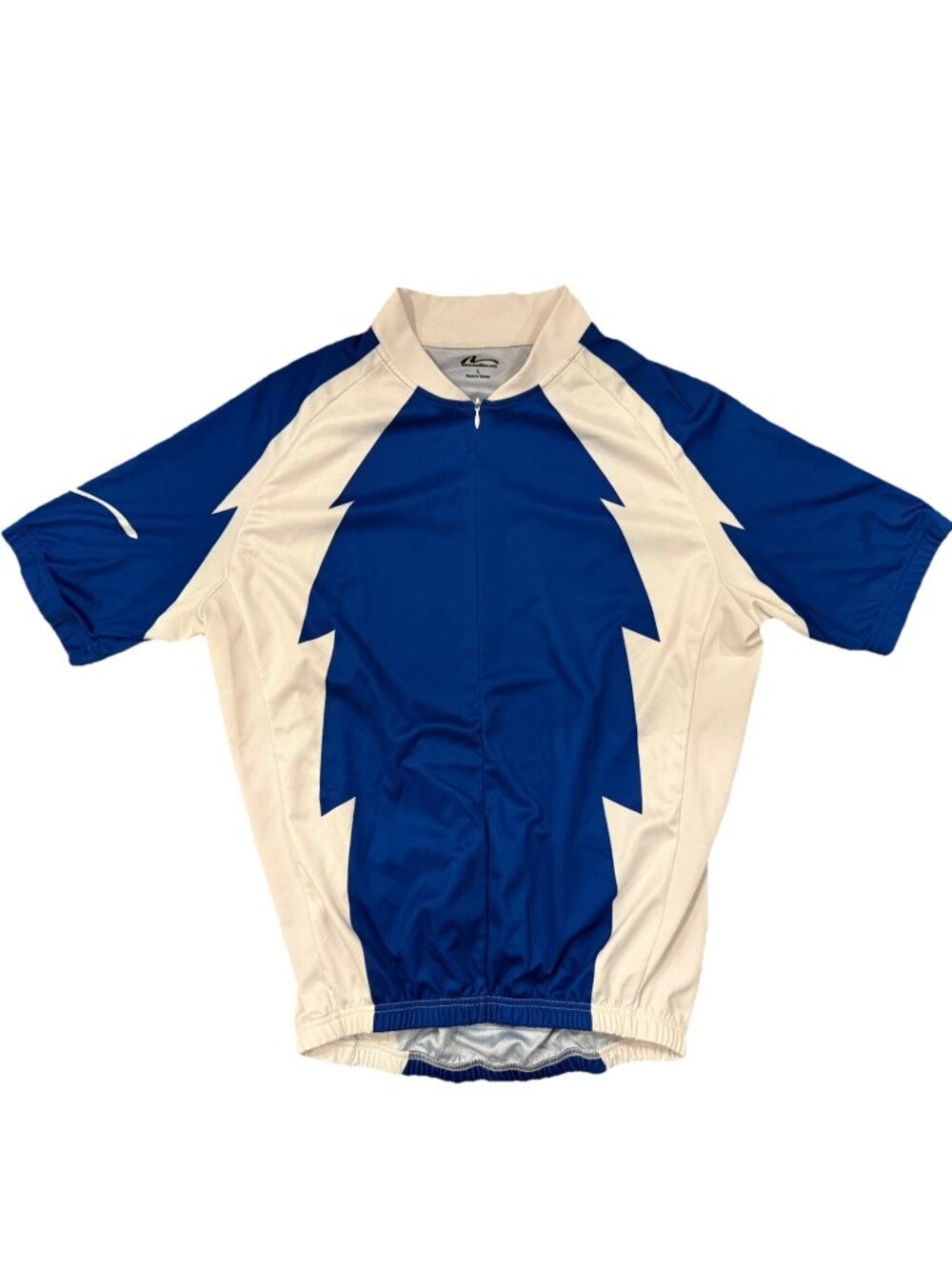 Nashbar Mens Large Blue / White 3 Pocket Full Zip Cycling Jersey